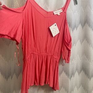 Hippie Rose coral Cold Shoulder Blouse